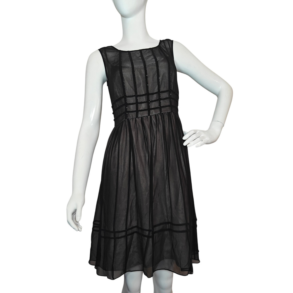 Calvin Klein 6P Black Illusion Mesh Fit Flare Dress Sleeveless Cocktail - Picture 1 of 3